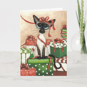 Siamese Kat Kerstcadeau Groet van Bihrle Kaart