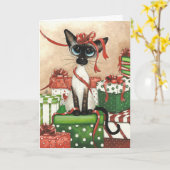 Siamese Kat Kerstcadeau Groet van Bihrle Kaart (Gele Bloem)