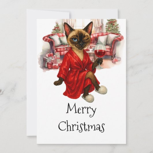 Siamese Kat Kerstkaart – Grappig Kerstfeest (Voorkant)