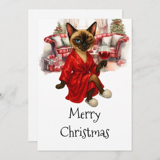 Siamese Kat Kerstkaart – Grappig Kerstfeest (Voorkant / Achterkant)