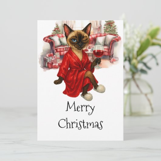 Siamese Kat Kerstkaart – Grappig Kerstfeest (Staand voorkant)