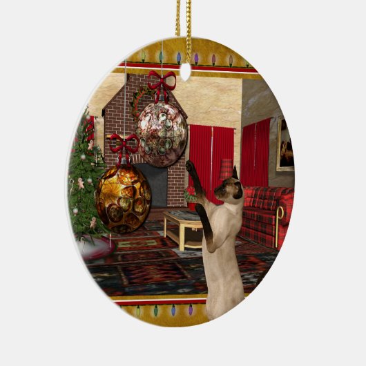 Siamese kat - Kerstkerstversiering rond de ronde Keramisch Ornament (Rechts)