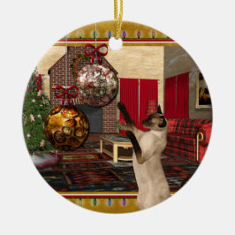 Siamese kat - Kerstkerstversiering rond de ronde Keramisch Ornament