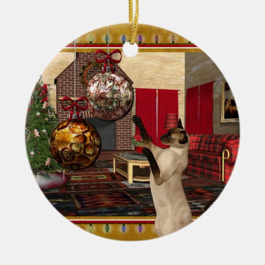 Siamese kat - Kerstkerstversiering rond de ronde Keramisch Ornament (Voorkant)