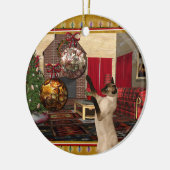 Siamese kat - Kerstkerstversiering rond de ronde Keramisch Ornament (Links)