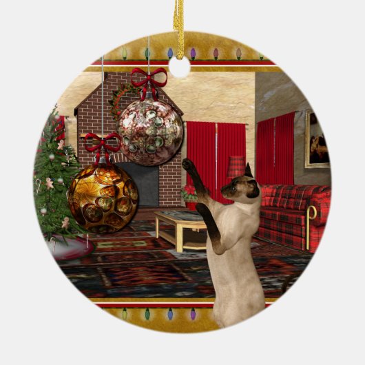 Siamese kat - Kerstkerstversiering rond de ronde Keramisch Ornament (Achterkant)
