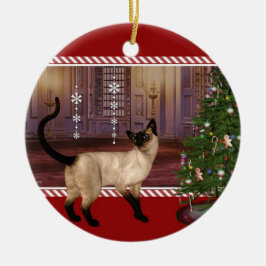 Siamese kat - Kerstkerstversiering rond de ronde Keramisch Ornament