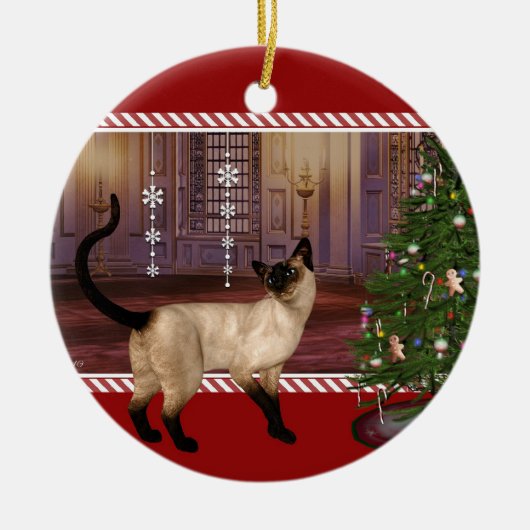 Siamese kat - Kerstkerstversiering rond de ronde Keramisch Ornament (Voorkant)