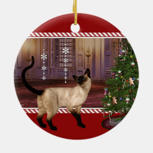Siamese kat - Kerstkerstversiering rond de ronde Keramisch Ornament (Achterkant)