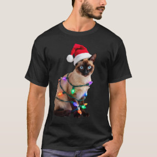 Siamese Kat Kerstlichten Kerstmis Kat Liefhebber T T-shirt