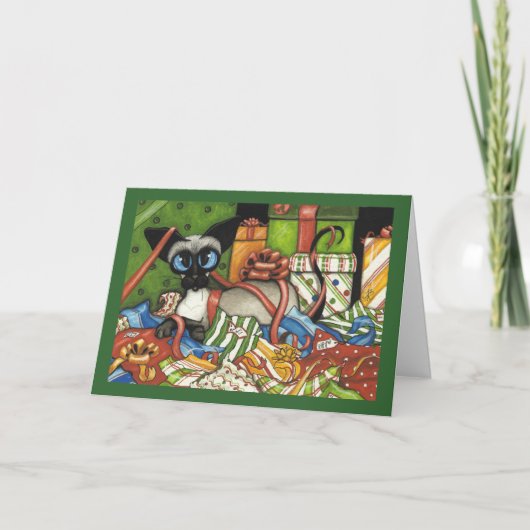 Siamese Kat Kerstlint van Bihrle Feestdagen Kaart (Voorkant)