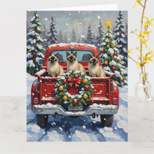 Siamese Kat Kerstmis Rode Truck Vakantie Kaart