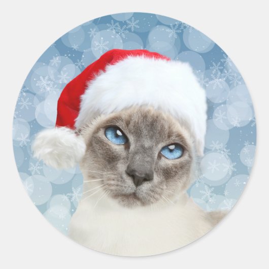 Siamese kat Kerstmis Ronde Sticker (Voorkant)