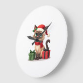 Siamese Kat Kerstmis Vakantie Kerstman Siamese Kat Grote Klok (Hoek)