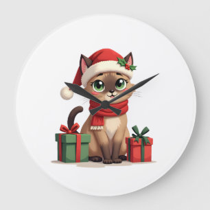 Siamese Kat Kerstmis Vakantie Kerstman Siamese Kat Grote Klok