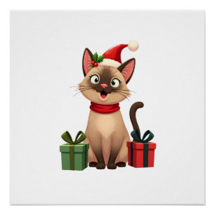 Siamese Kat Kerstmis Vakantie Kerstman Siamese Kat Perfect Poster