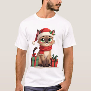 Siamese Kat Kerstmis Vakantie Kerstman Siamese Kat T-shirt