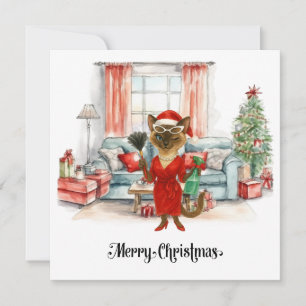Siamese Kat Kerstschoonmaak in huis Feestdagenkaart