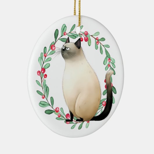 Siamese Kat Kerstthema Keramisch Ornament (Rechts)