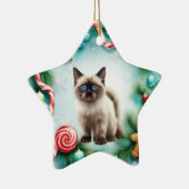 Siamese Kat Kerstthema Keramisch Ornament (Rechts)