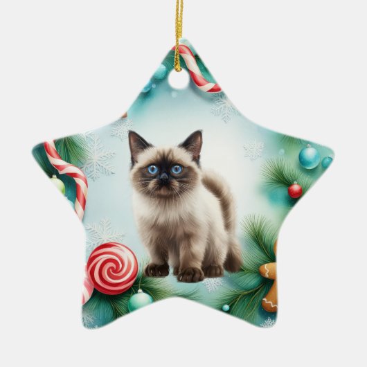 Siamese Kat Kerstthema Keramisch Ornament (Voorkant)