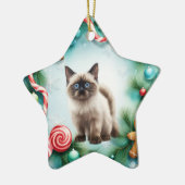 Siamese Kat Kerstthema Keramisch Ornament (Links)