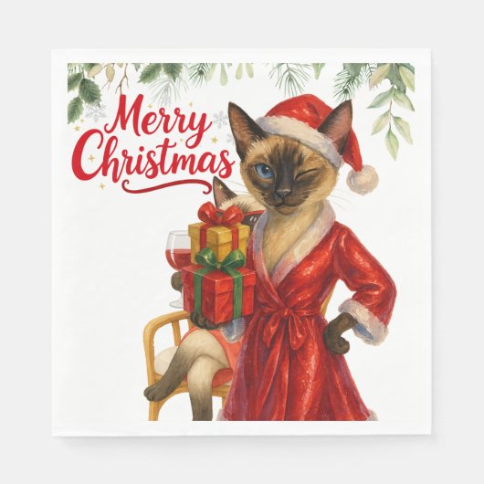 Siamese kat kerstthema servet (Voorkant)