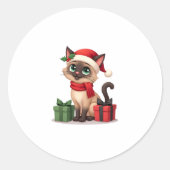 Siamese Kat Kerstvakantie Santa Siamese Kat Kerstm Ronde Sticker (Voorkant)
