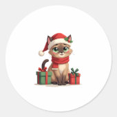 Siamese Kat Kerstvakantie Santa Siamese Kat Kerstm Ronde Sticker (Voorkant)