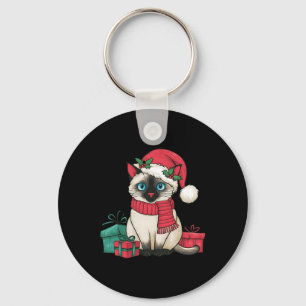 Siamese Kat Kerstvakantie Santa Siamese Kat Kerstm Sleutelhanger