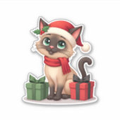 Siamese Kat Kerstvakantie Santa Siamese Kat Kerstm Sticker (Voorkant)