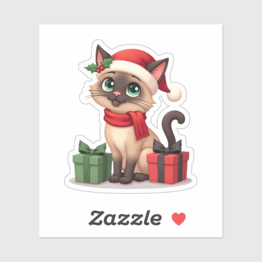 Siamese Kat Kerstvakantie Santa Siamese Kat Kerstm Sticker (Vel)
