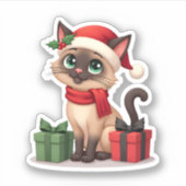 Siamese Kat Kerstvakantie Santa Siamese Kat Kerstm Sticker (Voorkant)