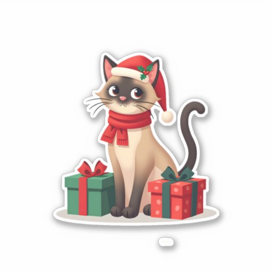 Siamese Kat Kerstvakantie Santa Siamese Kat Kerstm Sticker (Voorkant)