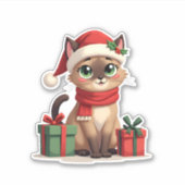 Siamese Kat Kerstvakantie Santa Siamese Kat Kerstm Sticker (Voorkant)