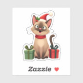Siamese Kat Kerstvakantie Santa Siamese Kat Kerstm Sticker (Vel)