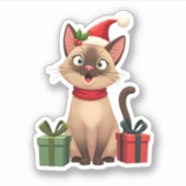 Siamese Kat Kerstvakantie Santa Siamese Kat Kerstm Sticker (Voorkant)