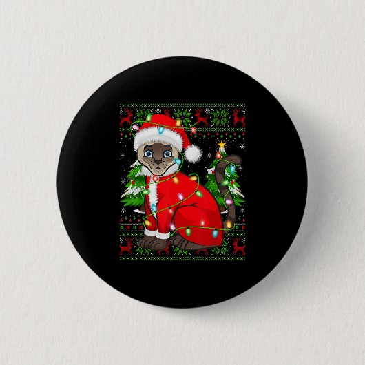 Siamese Kat Kerstverlichting Kerstman Kostuum Leli Ronde Button 5,7 Cm (Voorkant)