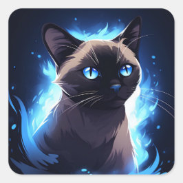 Siamese kat kitten op een elektrische blauwe achte vierkante sticker