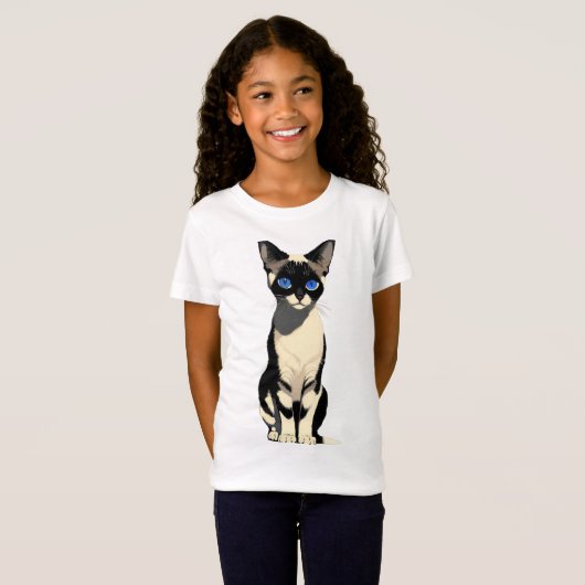 Siamese Kat Kunst Blauw-Eyed Kat Liefhebber Kinder T-shirt (Voorkant volledig)