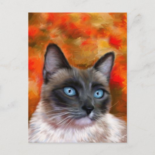 Siamese Kat Kunst Vuur en Ijs schilderen Briefkaart (Voorkant)