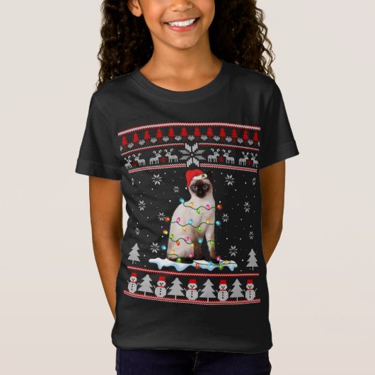 Siamese Kat Lelijke Kerstverlichting Grappige Kat T-shirt (Voorkant)