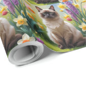 Siamese kat lente bloemen schilderen cadeaupapier (Rol Hoek)