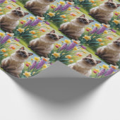 Siamese kat lente bloemen schilderen cadeaupapier (Hoek)