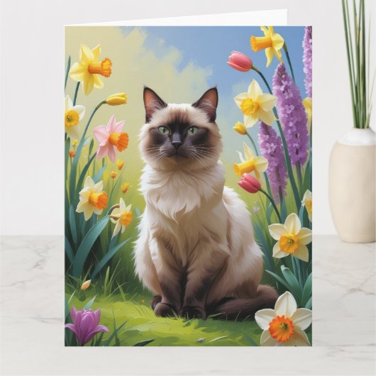 Siamese kat lente bloemen schilderen kaart (Voorkant)