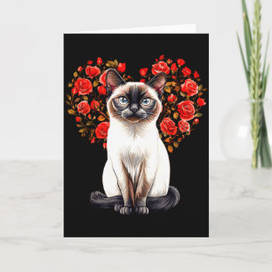 Siamese Kat Liefhebber Bloemhart Valentijnsdag T-s Kaart