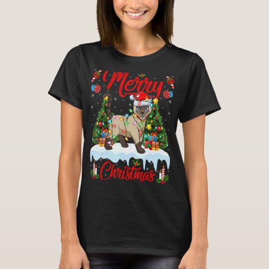 Siamese kat lights - kerstboom - Santa Siamese kat T-shirt (Voorkant)