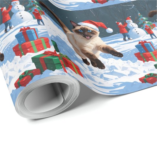 Siamese kat loopt in de sneeuw met kerst Pet Cadeaupapier (Rol Hoek)
