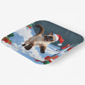 Siamese kat loopt in de sneeuw met kerst Pet Papieren Bordje (Gebogen)