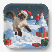 Siamese kat loopt in de sneeuw met kerst Pet Papieren Bordje (Voorkant)